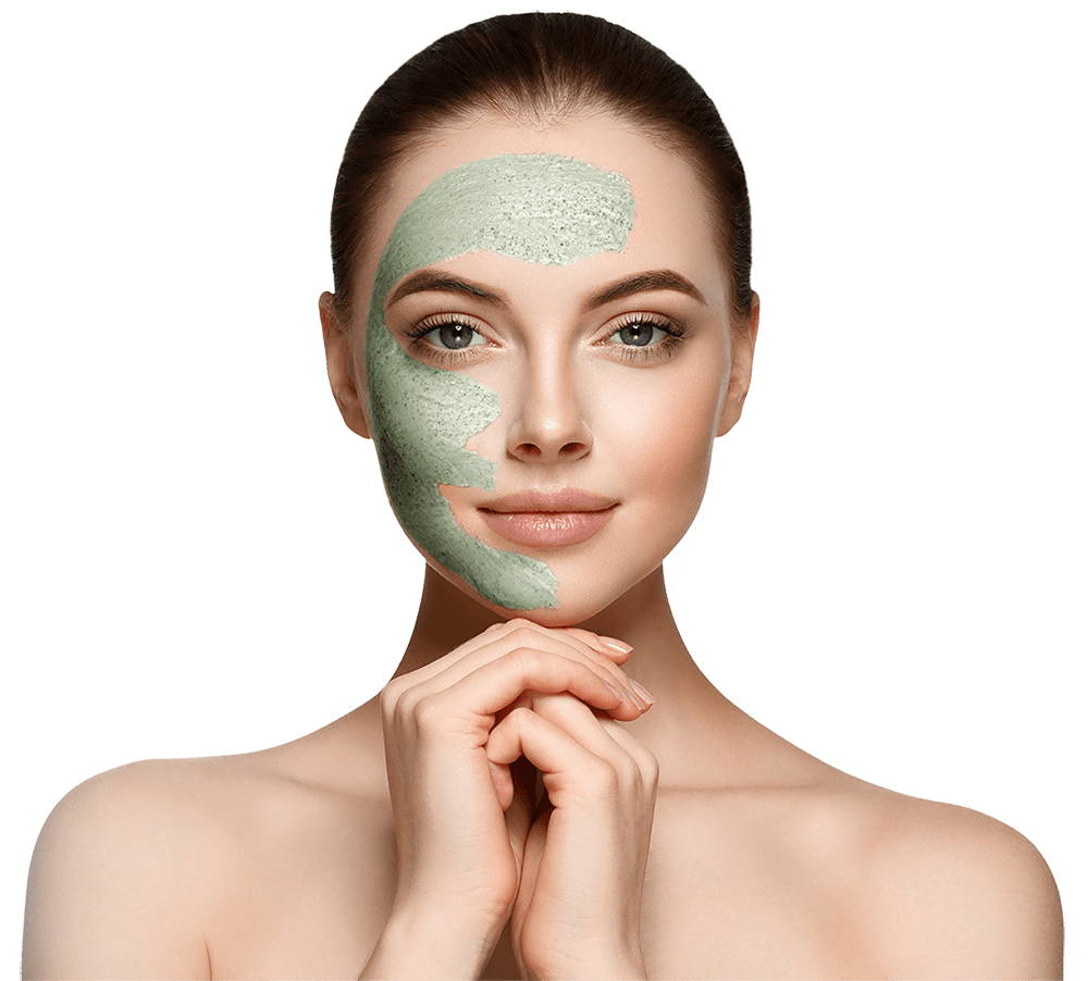 woman spa mask black half face beauty concept M9ZAHJY